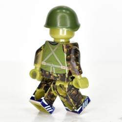Soviet soldier camouflage "dubok" in body armor and sneakers